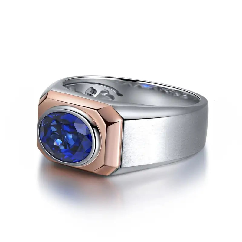 2.64 Ct Oval Shape Lab Blue Sapphire Bezel Wedding Ring For Men - LGG Jewelry