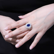2.6 Ct Oval Cut Lab Blue Sapphire Double Cluster Engagement Ring - LGG Jewelry