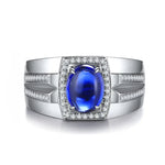 Load image into Gallery viewer, 2.8 Ct Oval Shape Lab Blue Sapphire Halo Wedding Ring For Men - LGG Jewelry
