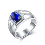 Load image into Gallery viewer, 2.8 Ct Oval Shape Lab Blue Sapphire Halo Wedding Ring For Men - LGG Jewelry
