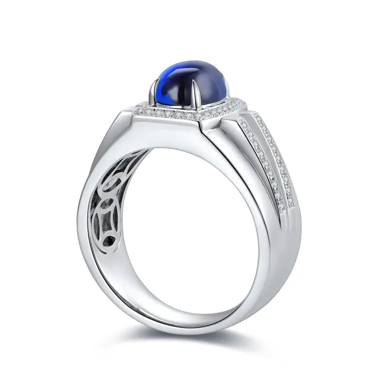 2.8 Ct Oval Shape Lab Blue Sapphire Halo Wedding Ring For Men - LGG Jewelry