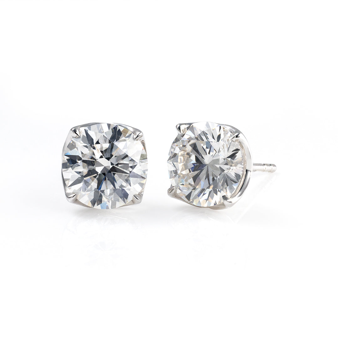 Tulip Diamond Stud Earrings - Round Cut Lab Created Diamonds