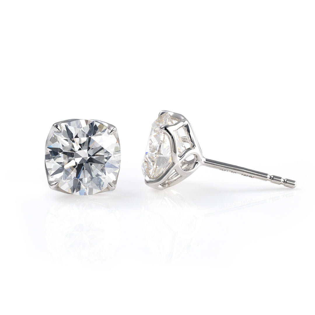 Tulip Diamond Stud Earrings - Round Cut Lab Created Diamonds