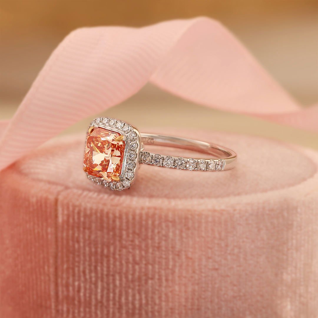2.04 Ct Radiant Cut Fancy Pink Lab Diamond Halo Engagement Ring - LGG Jewelry