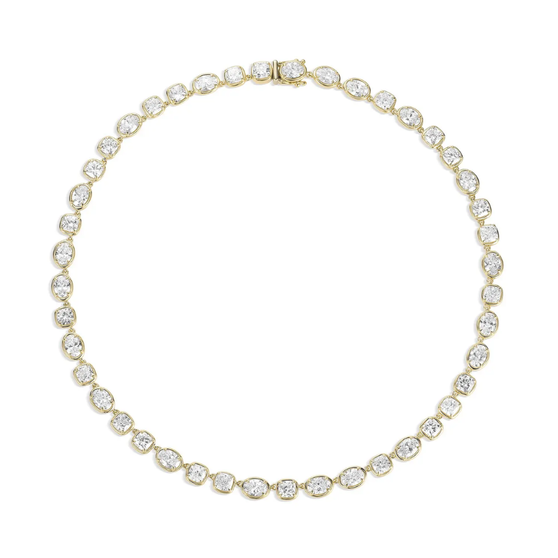 14K Yellow Gold Mixed Oval & Cushion‑Cut Lab‑Grown Diamond Bezel Tennis Necklace