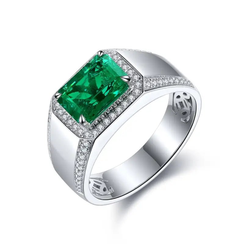 2.5 Ct Columbia Lab Emerald Halo Wedding Ring For Men - LGG Jewelry