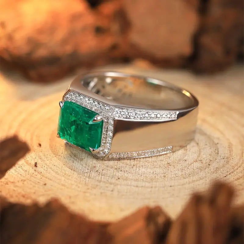 2.5 Ct Columbia Lab Emerald Halo Wedding Ring For Men - LGG Jewelry
