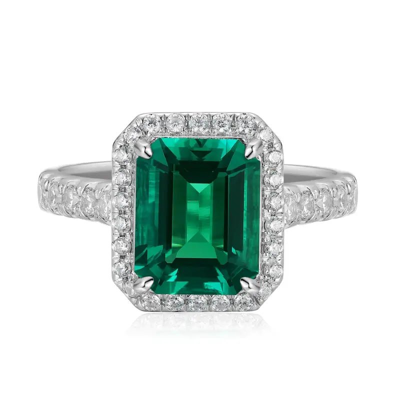 2.5 Ct Lab Emerald Half Pave Halo Engagement Ring - LGG Jewelry
