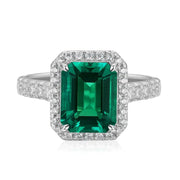 2.5 Ct Lab Emerald Half Pave Halo Engagement Ring - LGG Jewelry