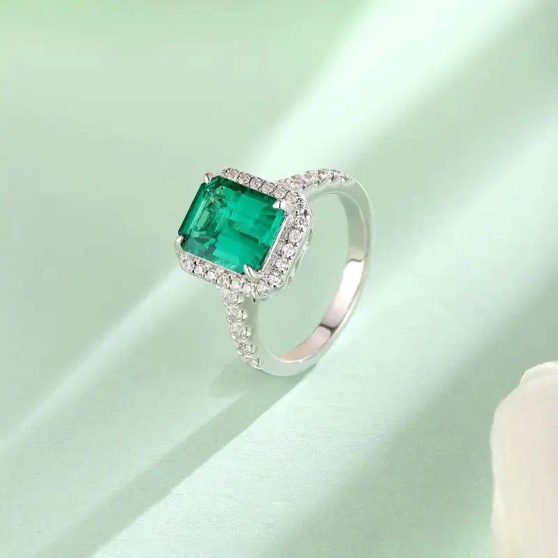2.5 Ct Lab Emerald Half Pave Halo Engagement Ring - LGG Jewelry