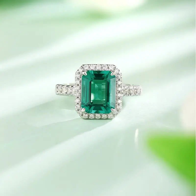 2.5 Ct Lab Emerald Half Pave Halo Engagement Ring - LGG Jewelry