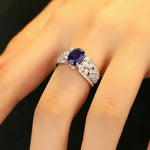 Lade Bild in die Galerieansicht, 2.5 Ct Oval Lab Blue Sapphire Engagement Ring - LGG Jewelry