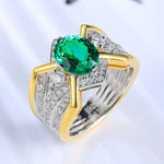 Lade Bild in die Galerieansicht, 2.5 Ct Oval Shape Columbia Lab Emerald 14K Yellow Gold Wedding Ring For Men - LGG Jewelry