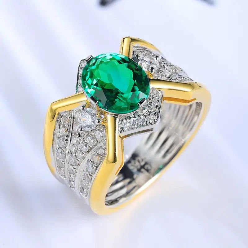 2.5 Ct Oval Shape Columbia Lab Emerald 14K Yellow Gold Wedding Ring For Men - LGG Jewelry