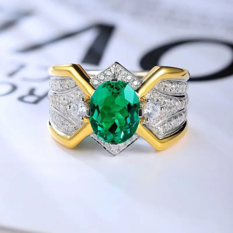 2.5 Ct Oval Shape Columbia Lab Emerald 14K Yellow Gold Wedding Ring For Men - LGG Jewelry