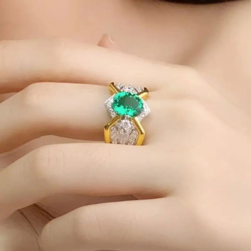 2.5 Ct Oval Shape Columbia Lab Emerald 14K Yellow Gold Wedding Ring For Men - LGG Jewelry