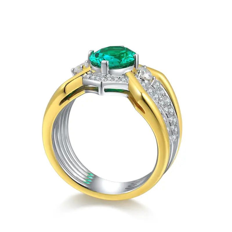 2.5 Ct Oval Shape Columbia Lab Emerald 14K Yellow Gold Wedding Ring For Men - LGG Jewelry