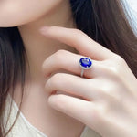 Lade Bild in die Galerieansicht, 2.5 Ct Oval Shape Lab Blue Sapphire Half Pave Halo Engagement Ring - LGG Jewelry