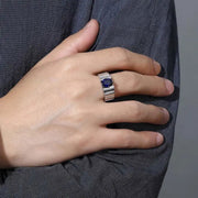 2.5 Ct Oval Shape Lab Blue Sapphire Tension Wedding Ring For Men - LGG Jewelry