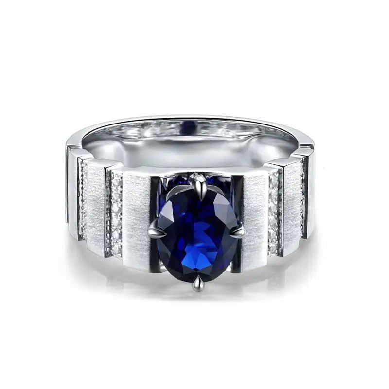 2.5 Ct Oval Shape Lab Blue Sapphire Tension Wedding Ring For Men - LGG Jewelry