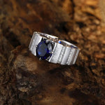 Lade Bild in die Galerieansicht, 2.5 Ct Oval Shape Lab Blue Sapphire Tension Wedding Ring For Men - LGG Jewelry