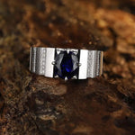 Lade Bild in die Galerieansicht, 2.5 Ct Oval Shape Lab Blue Sapphire Tension Wedding Ring For Men - LGG Jewelry