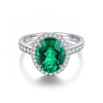 Lade Bild in die Galerieansicht, 2.5 Ct Oval Shape Lab Emerald Half Pave Halo Engagement Ring - LGG Jewelry