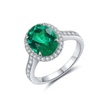 Lade Bild in die Galerieansicht, 2.5 Ct Oval Shape Lab Emerald Half Pave Halo Engagement Ring - LGG Jewelry