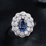 Lade Bild in die Galerieansicht, 2.6 Ct Oval Cut Lab Blue Sapphire Double Cluster Engagement Ring - LGG Jewelry