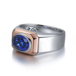 Lade Bild in die Galerieansicht, 2.64 Ct Oval Shape Lab Blue Sapphire Bezel Wedding Ring For Men - LGG Jewelry
