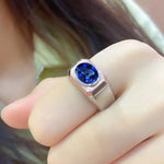 Lade Bild in die Galerieansicht, 2.64 Ct Oval Shape Lab Blue Sapphire Bezel Wedding Ring For Men - LGG Jewelry