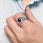 Lade Bild in die Galerieansicht, 2.8 Ct Oval Shape Lab Blue Sapphire Halo Wedding Ring For Men - LGG Jewelry