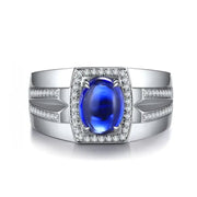 2.8 Ct Oval Shape Lab Blue Sapphire Halo Wedding Ring For Men - LGG Jewelry