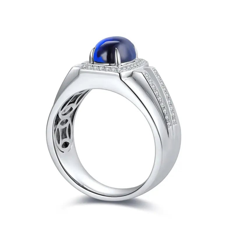 2.8 Ct Oval Shape Lab Blue Sapphire Halo Wedding Ring For Men - LGG Jewelry