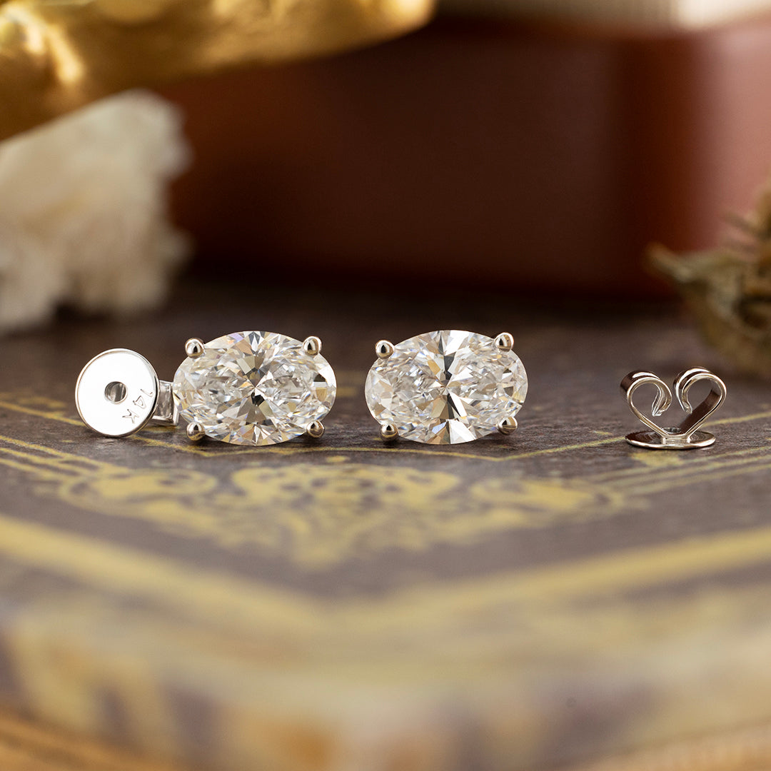 Classic Oval Cut Lab Diamond Four Prongs Ear Studs