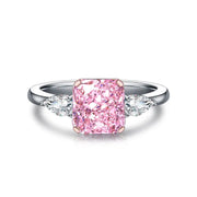 2 Ct Fancy Vivid Pink Square Radiant Lab Diamond Three-Stone Engagement Ring (Setting Price Only) - LGG Jewelry