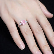 2 Ct Fancy Vivid Pink Square Radiant Lab Diamond Three-Stone Engagement Ring (Setting Price Only) - LGG Jewelry
