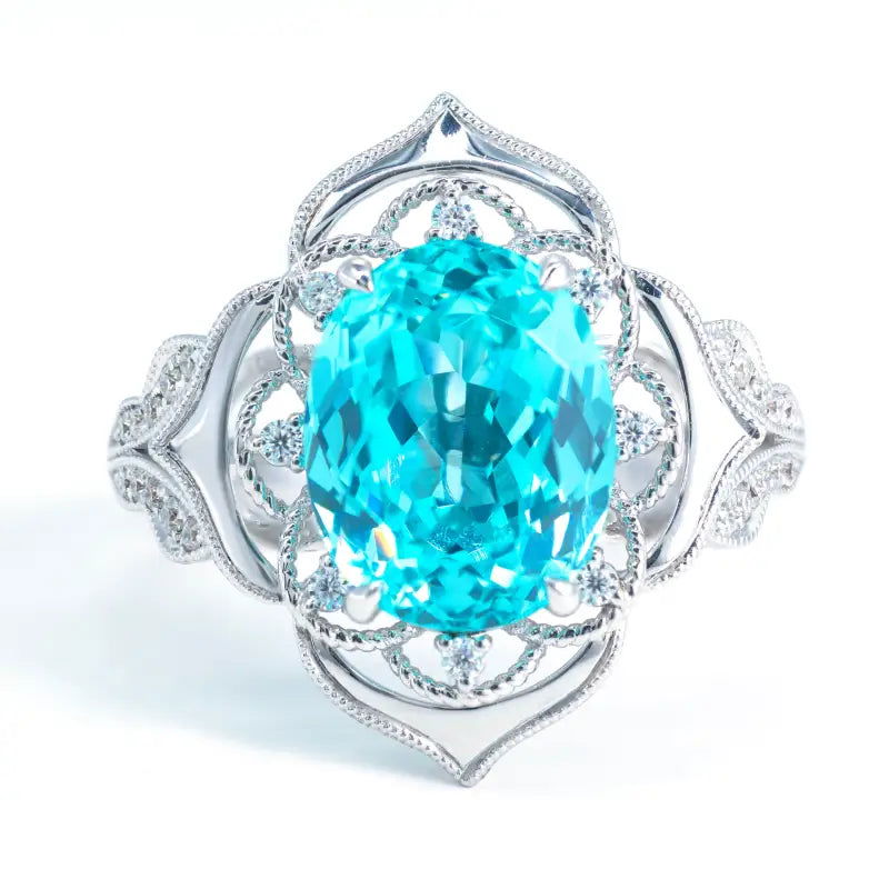 2 Ct Lab Paraiba Floral Engagement Ring - LGG Jewelry