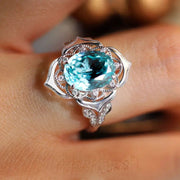 2 Ct Lab Paraiba Floral Engagement Ring - LGG Jewelry