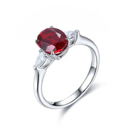 2 Ct Oval Cut Lab Ruby Three-Stone Engagement Ring - LGG Jewelry
