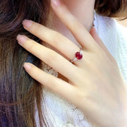 2 Ct Oval Cut Lab Ruby Three-Stone Engagement Ring - LGG Jewelry