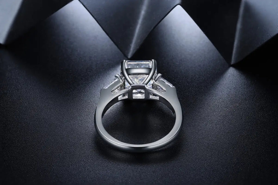 2 Ct Radiant Lab Diamond Three-Stone Engagement Ring with Tapered Baguette - LGG Jewelry