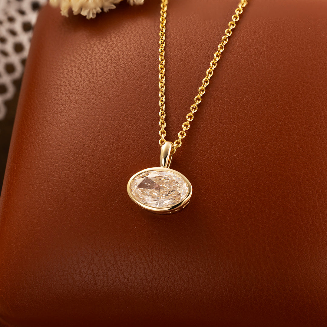 East-west 2 Ct Oval Cut Lab Diamond Bezel Pendant Necklace