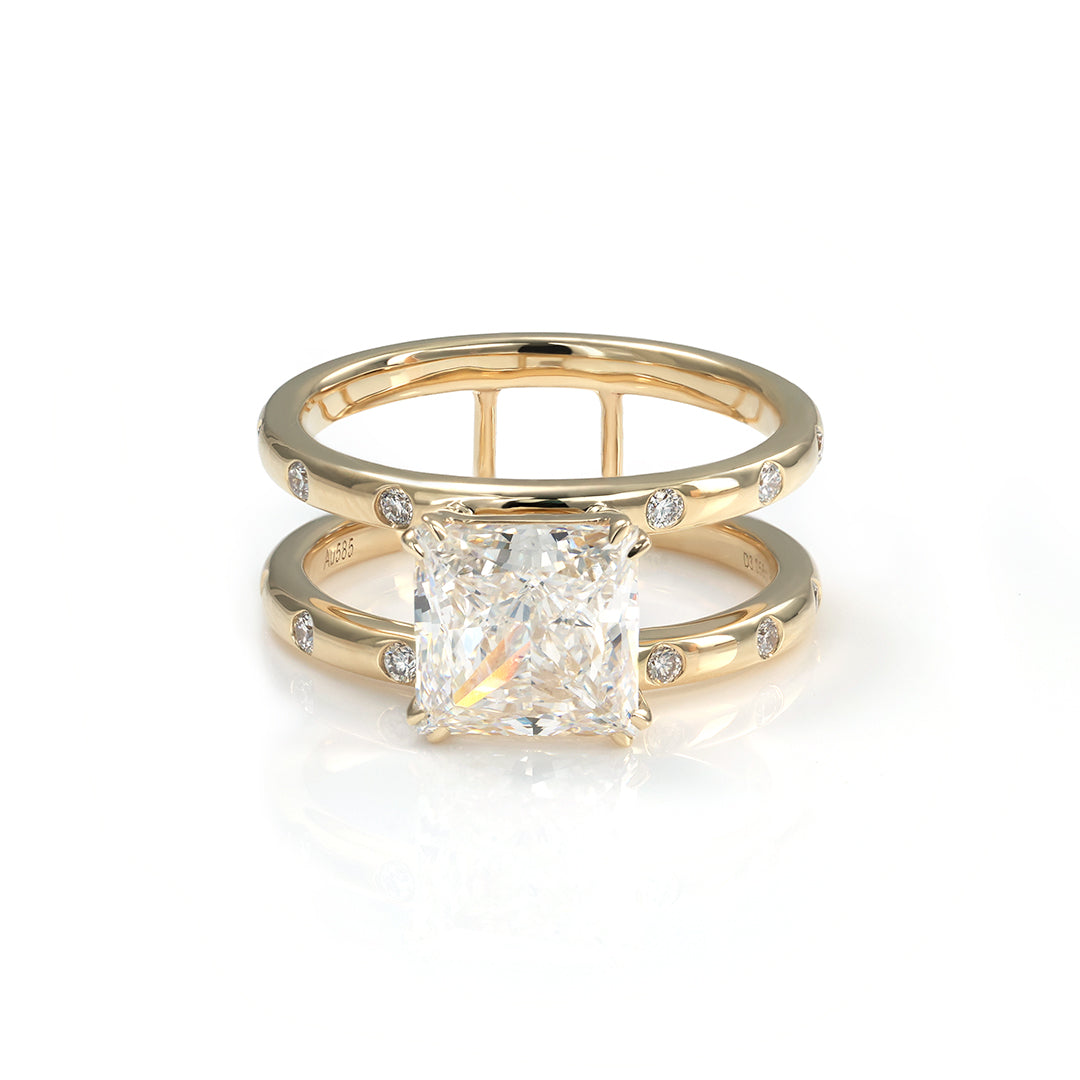 3 CT Princess Cut Lab Diamond Four prongs Double-Band Ring