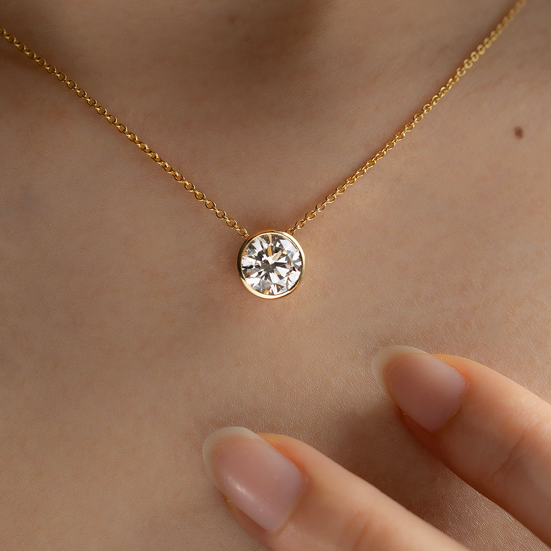 Classic 2 Ct Round Cut Lab Diamond Bezel Pendant