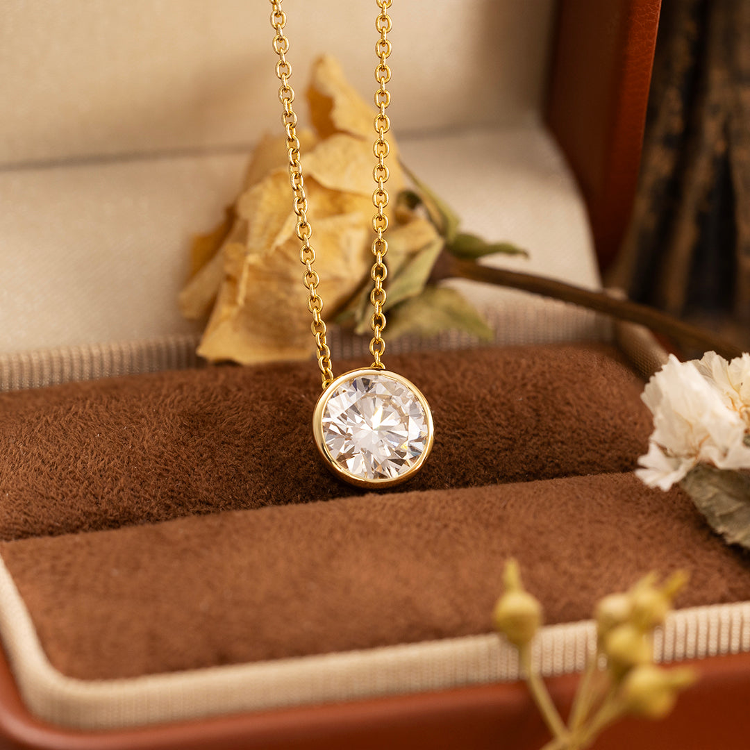 Classic 2 Ct Round Cut Lab Diamond Bezel Pendant