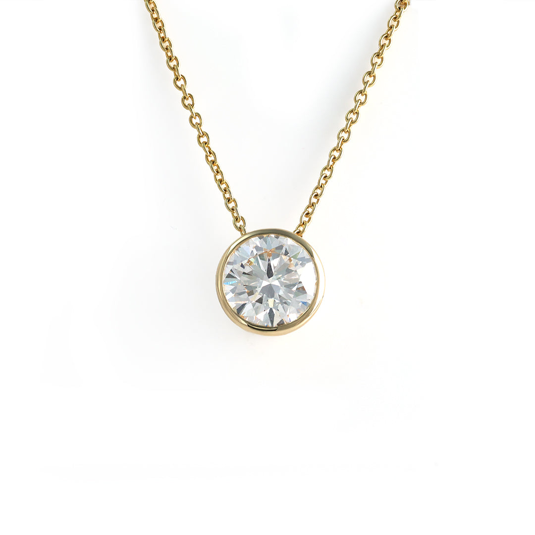Classic 2 Ct Round Cut Lab Diamond Bezel Pendant