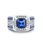 Lade Bild in die Galerieansicht, 3 Ct Asscher Cut Lab Blue Sapphire Cluster Wedding Ring For Men - LGG Jewelry