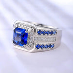 Lade Bild in die Galerieansicht, 3 Ct Asscher Cut Lab Blue Sapphire Cluster Wedding Ring For Men - LGG Jewelry