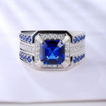 Lade Bild in die Galerieansicht, 3 Ct Asscher Cut Lab Blue Sapphire Cluster Wedding Ring For Men - LGG Jewelry